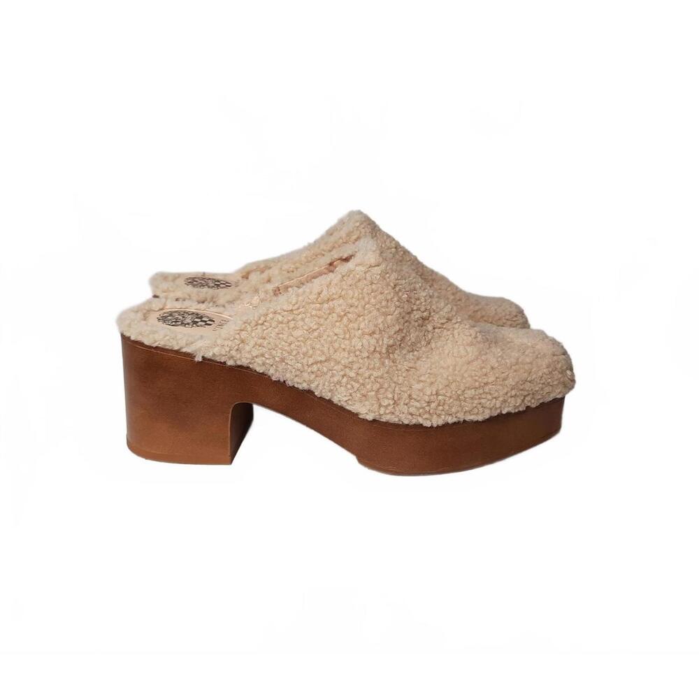 Vince Camuto Rimndel Women's Faux‎ Shearling Platform Mules Size 9.5 Ecru